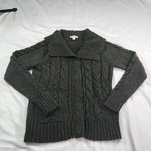 St John's Bay Dark Green Collared Button Up Cardigan Sz Small